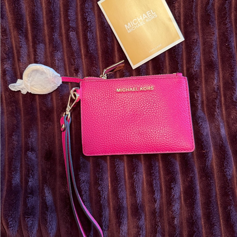 Michael Kors Hot Pink Wristlet Card Case with Detachable Strap